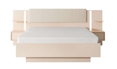 صورة طقم غرفة نوم إلارا من الخشب الطبيعي – لوح رأس مُبطن مع رفوف جانبية