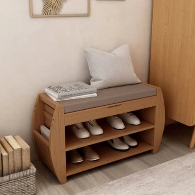 Arvena – Compact Natural Wood Shoe Bench with Storage