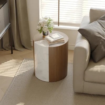 صورة طاولة خشب طبيعى مع بديل رخام مودرن  - سيمينا