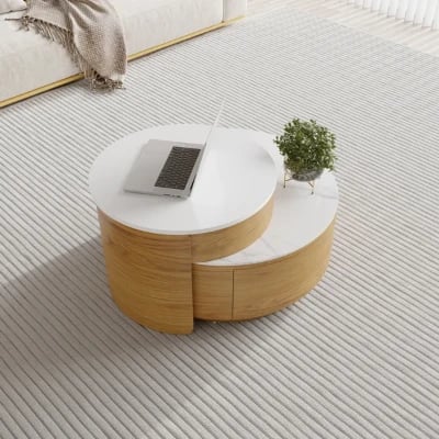 صورة طاولة قهوة دوبا من الخشب الطبيعي مع أدراج للتخزين