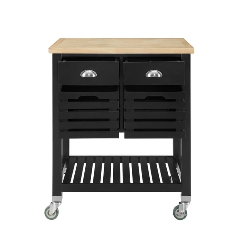 Diwai Rolling Kitchen Cart with Solid Wood Top