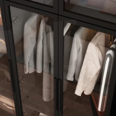 Picture of Paolo Modern wardrobe with glass doors and natural wood lighting