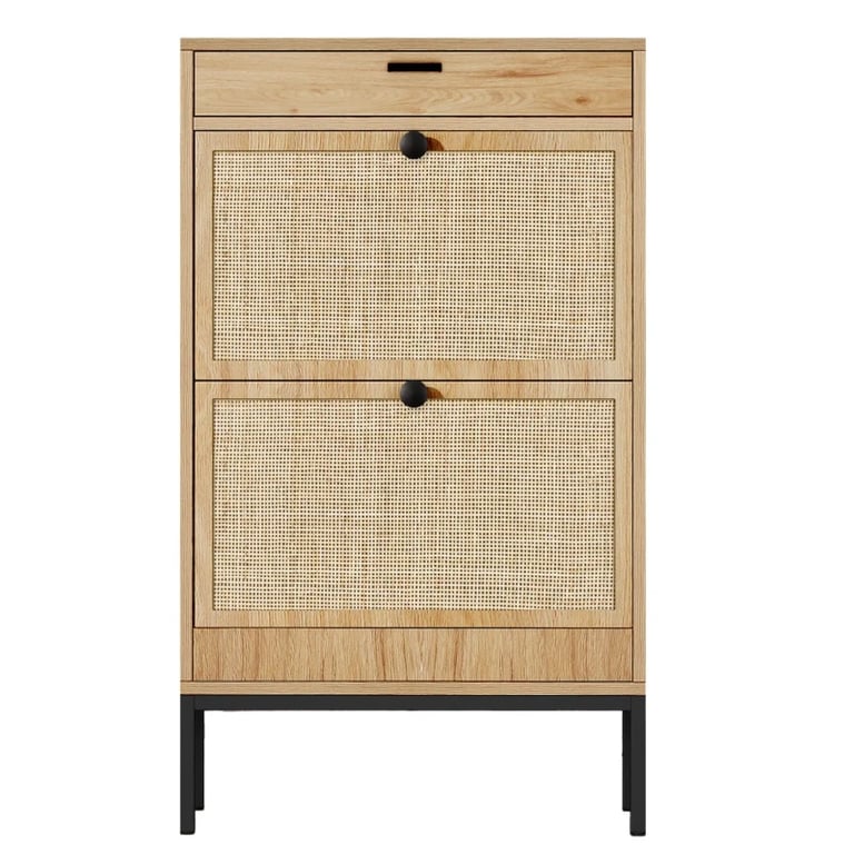 Éloree – Natural Wood & Rattan Shoe Cabinet