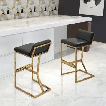 Clément Bar Stool – Black Upholstered Seat with Gold Frame