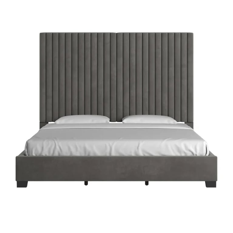 صورة ڤيلينا سرير خشب طبيعي – لوح رأس مبطن