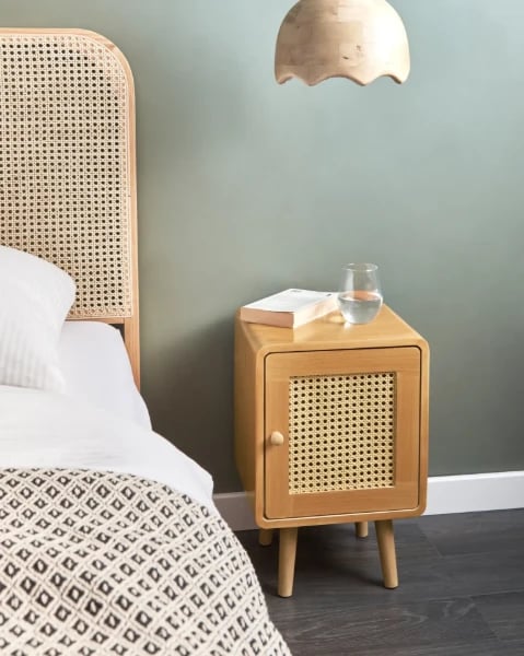 Picture of Renea Natural Wood Bedside Table – Single Door with Woven Front