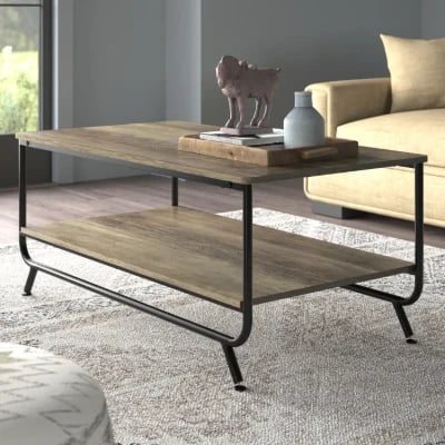 Smyth 4 - Legs Rectangular Coffee Table with Storage, Brown & Black