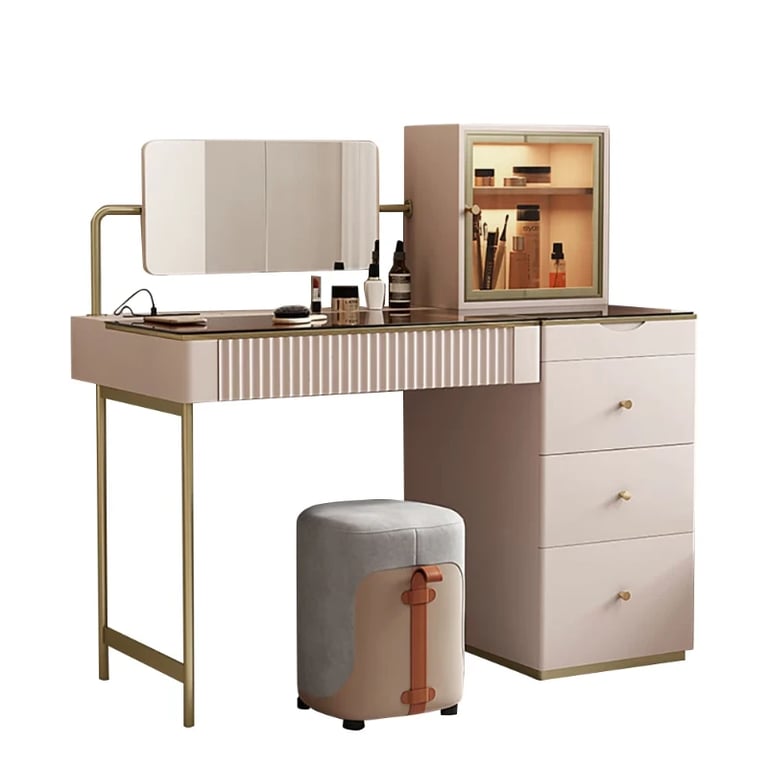 Picture of Marvella Vanity Set – Glass Top with lighting Cabinet and Matching Chair