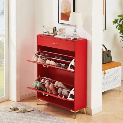 Rogelle – Modern Flip-Down Natural Wood Shoe Cabinet