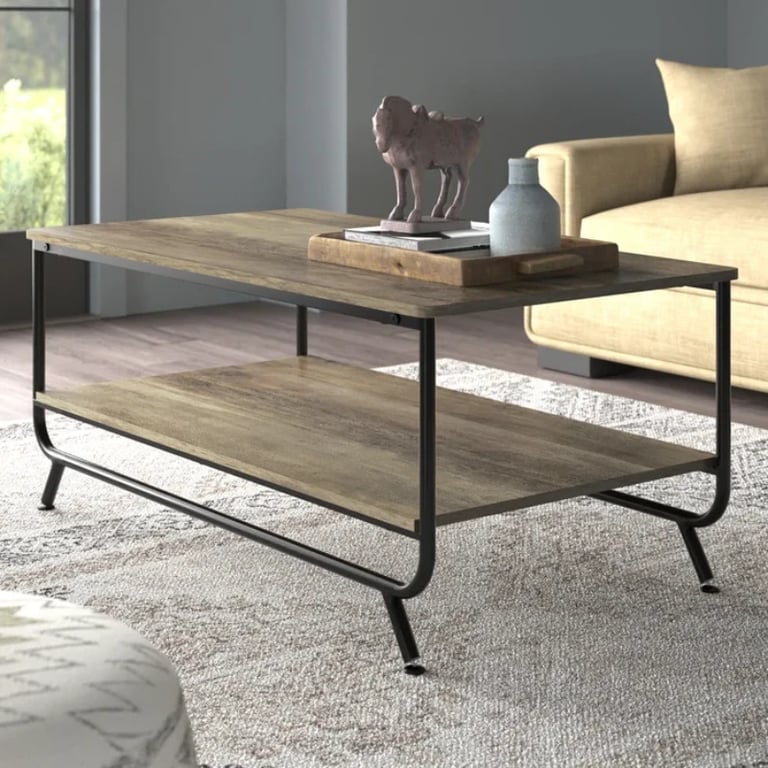 Smyth 4 - Legs Rectangular Coffee Table with Storage, Brown & Black