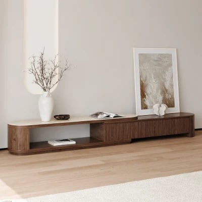 Picture of Arvia Extendable Natural Wood  TV Unit – Curved Minimal Design