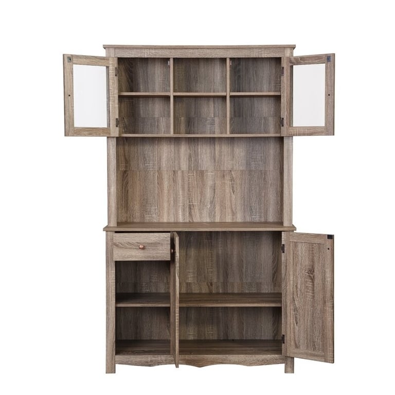 Dodwle Dining Hutch Classic Storage Cabinet with Glass Doors - Natural Wood
