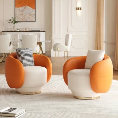 Aurélie Sofa Set – Curved Sofa & 2 Armchairs with Modern Design and Swivel Base