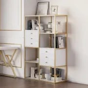 Picture of Auro Modern Bookshelf with Storage Drawers - Natural wood
