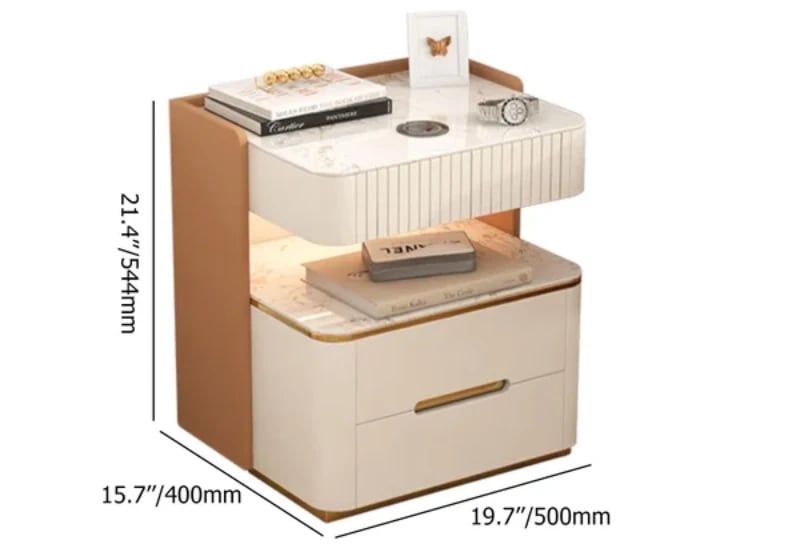 Fylora Nightstand – Natural Wood Frame with Marble Top