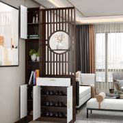 Élévé Display Divider Cabinet – Natural Wood with Decorative Panel.