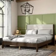 Picture of Serene Natural Wood Bed – Tufted Headboard
