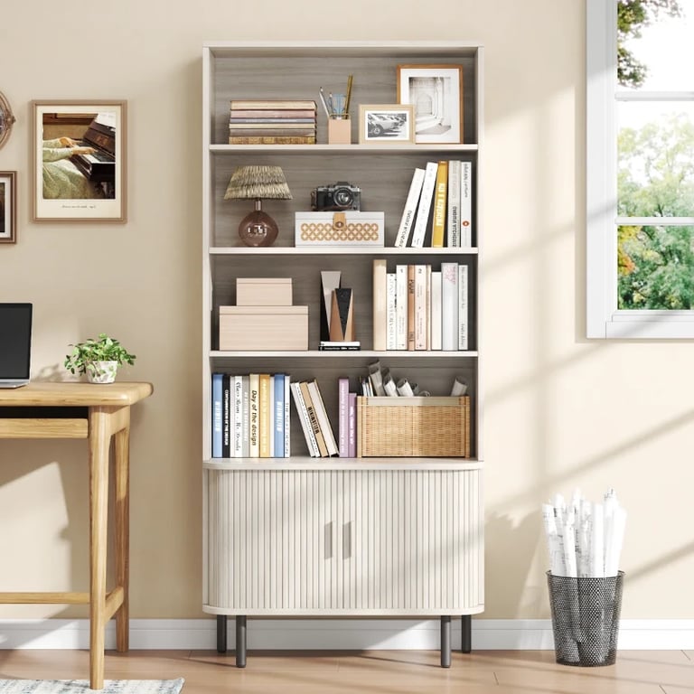 Elise - Natural Wood Bookshelf with Bottom Storage Cabinet