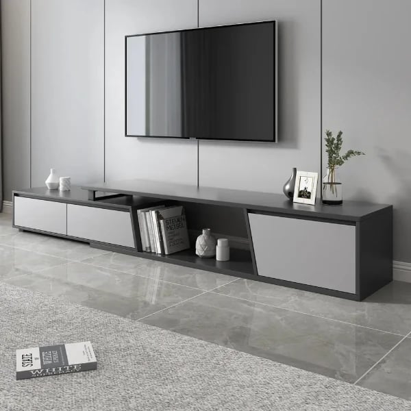 Nerio – Modern TV Unit Set made of Natural Wood with Extendable Design and Multi-Functional Coffee Table