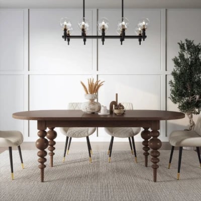 Picture of Elegant Black Oval Dining Table with Sculpted Legs