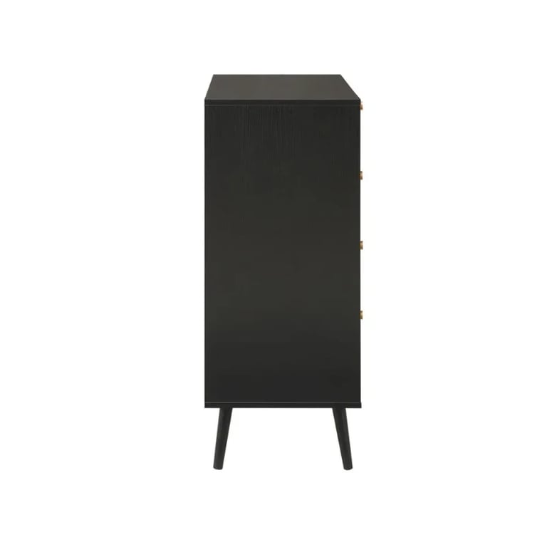 Mireya – 5-Drawer Chest in Natural Wood & Rattan Elegance