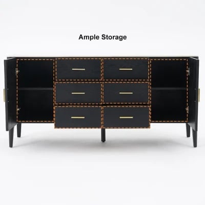 Lisco Sideboard – Natural Wood with Marble Top and Golden Handles