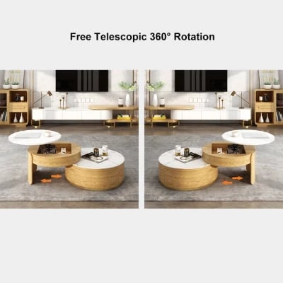 صورة طاولة قهوة دوبا من الخشب الطبيعي مع أدراج للتخزين