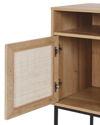 Calvia – Natural Wood Bedside Table with Tall Design & Woven Door