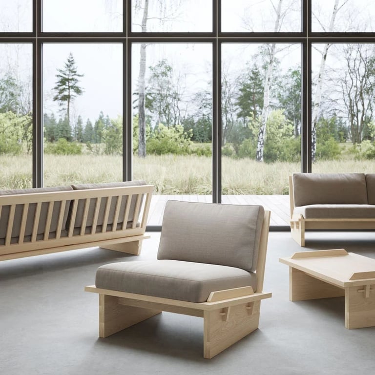 Picture of Wilson Classic Armchair – Natural Wood with Cushions