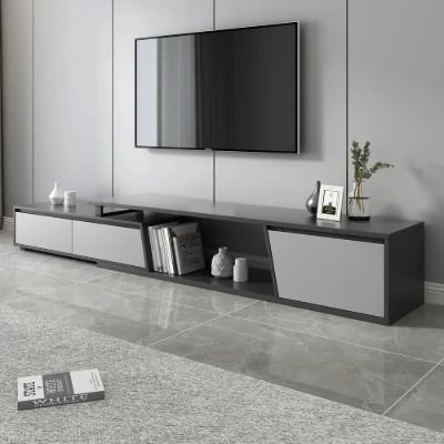 Nerio – Modern TV Unit Set made of Natural Wood with Extendable Design and Multi-Functional Coffee Table
