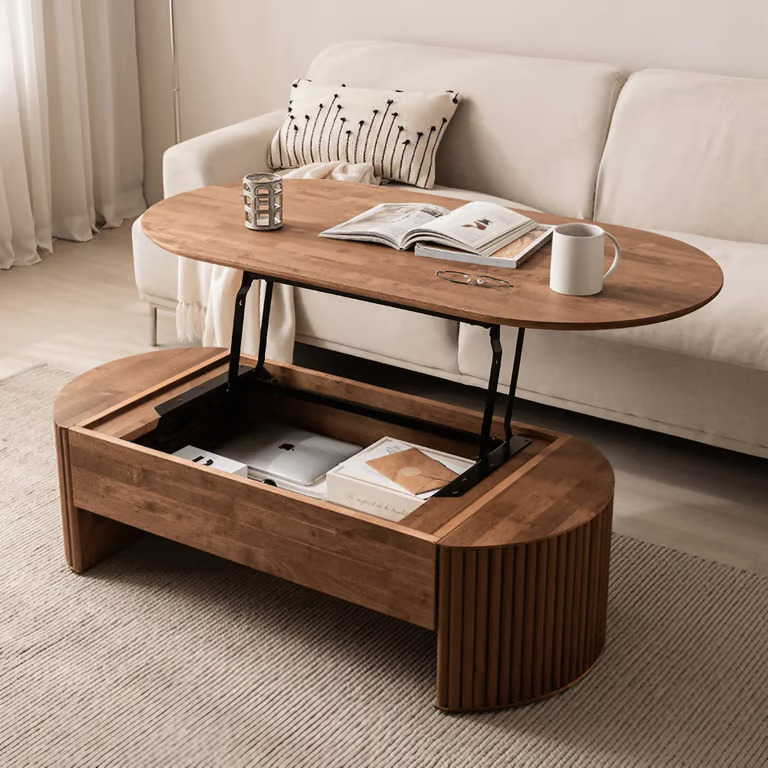 Santro Natural Wood Oval Coffee Table with Storage
