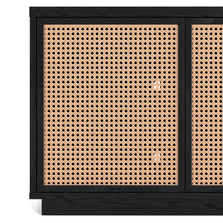 صورة راڤينا وحدة تلفزيون بواجهات منسوجة – أربع أبواب، خشب طبيعي