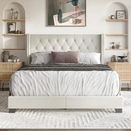 Picture of Ivana Natural Wood Bed – Tufted Design