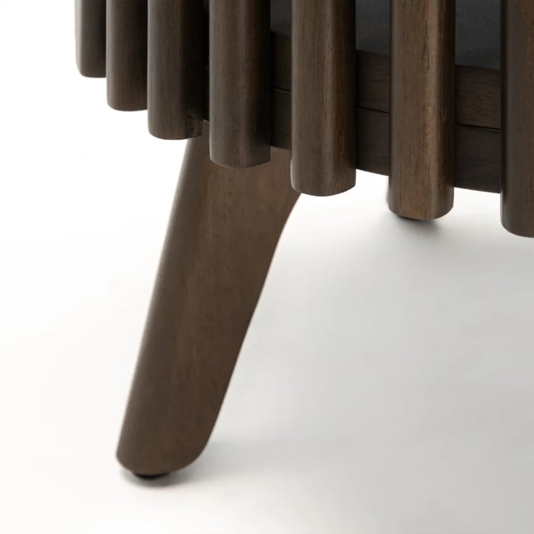 Klever Round Side Table with Slatted Design – Natural Wood