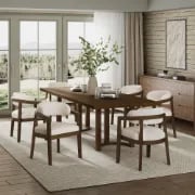 Noraya Dining Set – Natural Wood with Upholstered Chairs