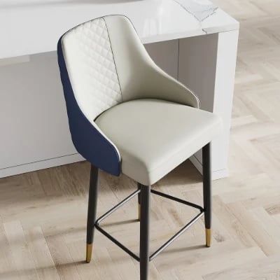 Élégance Bar Stool – Quilted Back with Gold Accents - Natural wood