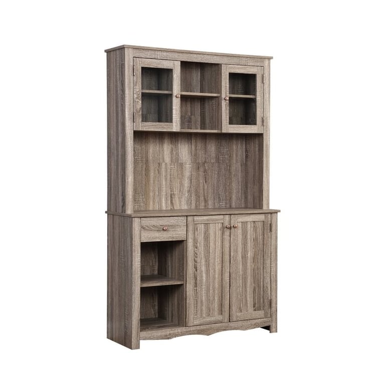 Dodwle Dining Hutch Classic Storage Cabinet with Glass Doors - Natural Wood