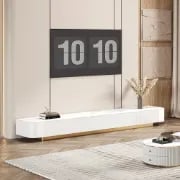 صورة مارلو - وحدة تلفزيون خشب طبيعي بقاعدة ذهبية وأدراج تخزين