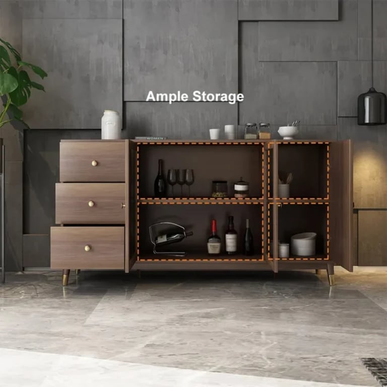 Atacha Modern Sideboard – Natural Wood with Drawers and Shelves