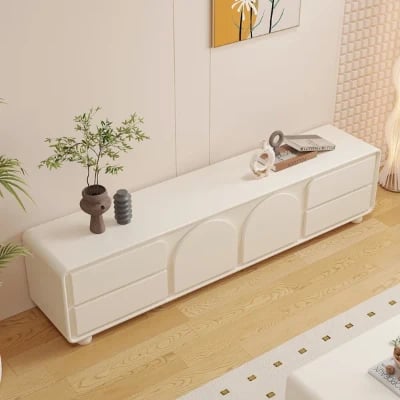 Picture of Arime Natural Wood TV Unit – Arched Storage & Drawers