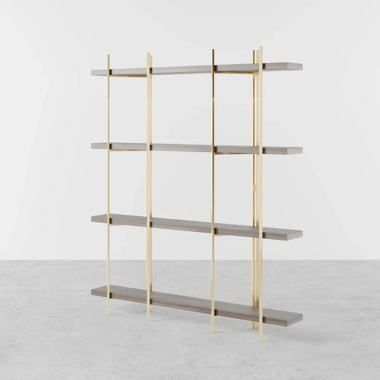 Aurore Display Shelf – Natural Wood & Gold Metal Frame