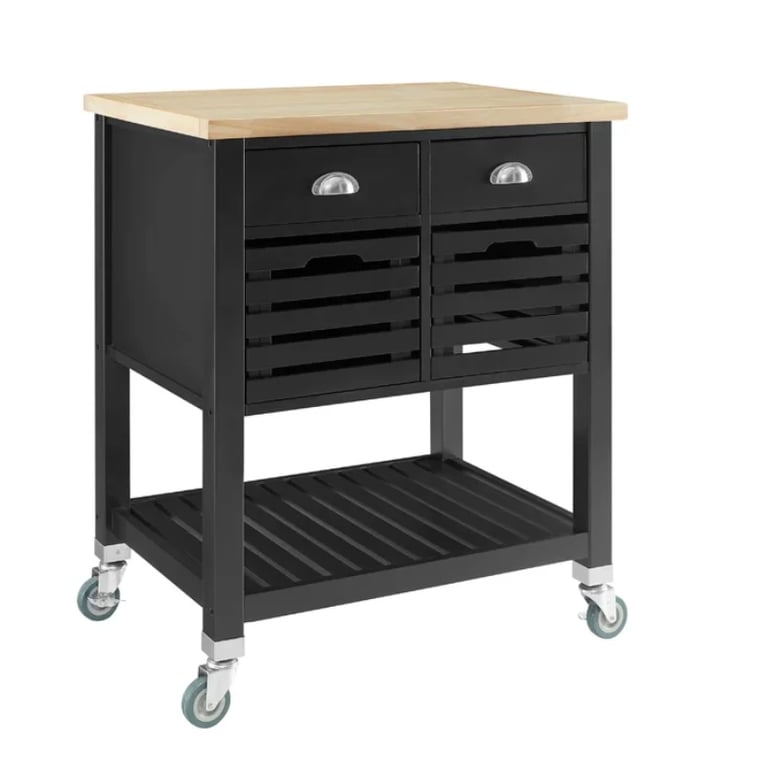 Diwai Rolling Kitchen Cart with Solid Wood Top