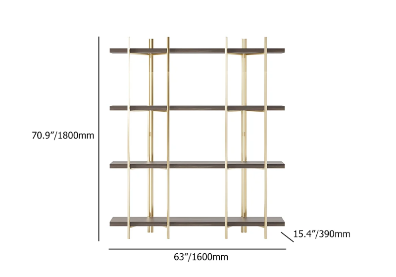 Aurore Display Shelf – Natural Wood & Gold Metal Frame