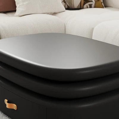 Eclipse – Oval Tiered Coffee Table made of Natural Wood with Rotating Top and Hidden Storage