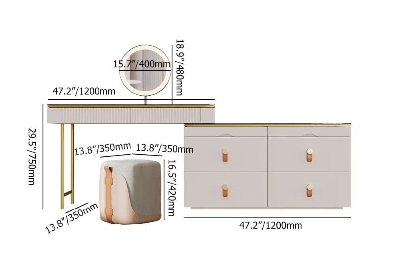 Léonie Vanity Set – Natural Wood with LED Mirror, Chair, and Storage Drawers