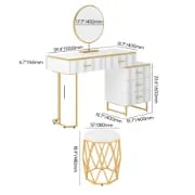 Valencia Vanity Set – Natural Wood with LED Mirror & Pouf Featuring Gold Stainless-Steel Details