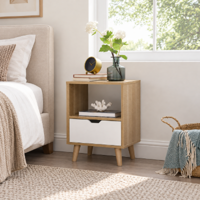 Valya 1 - Drawer Nightstand in WhiteBeige