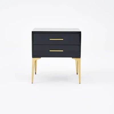 Hype Nightstand – Glossy Modern Design with Two Drawers and Gold Legs