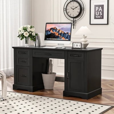 Heritage Black Executive Desk – Natural Wood