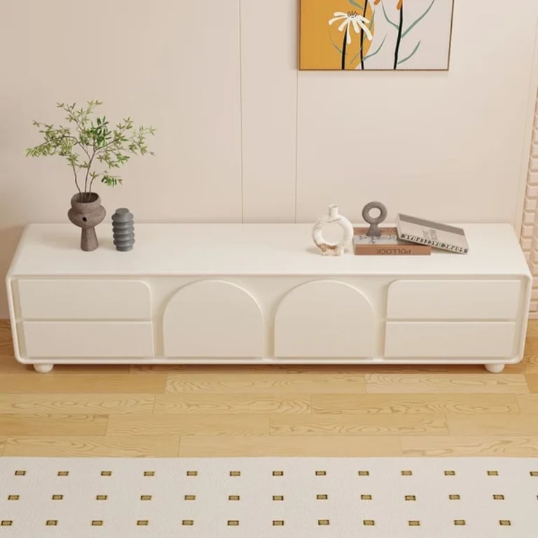 Picture of Arime Natural Wood TV Unit – Arched Storage & Drawers